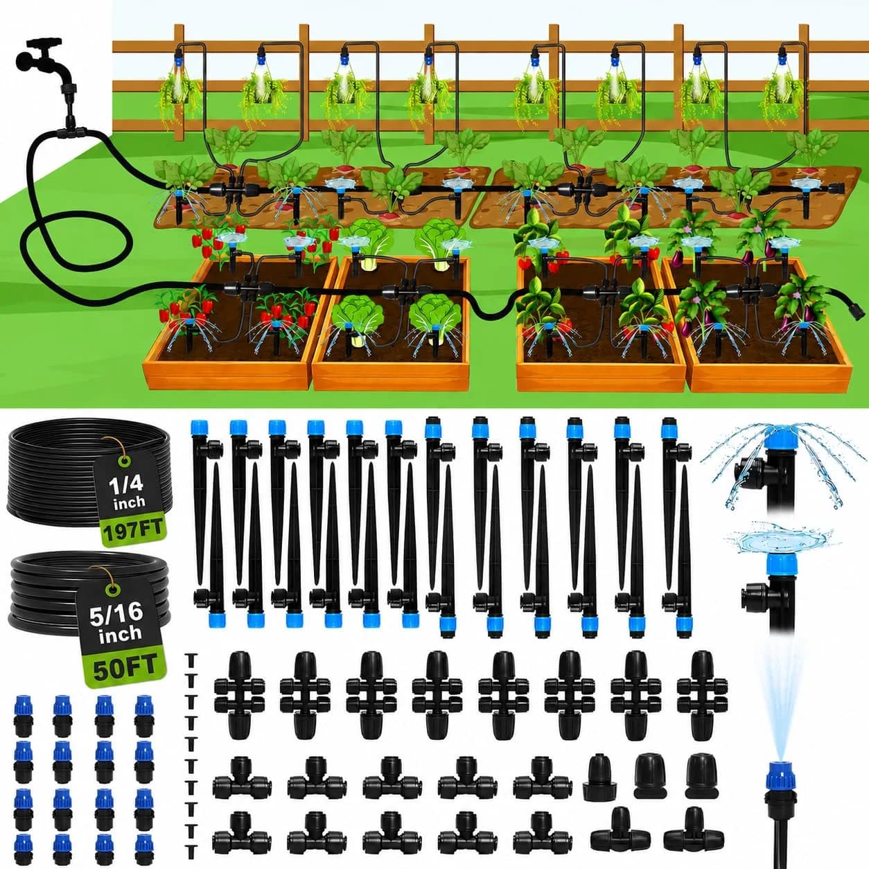 IrriNex 247 ft Quick-Connect Drip Irrigation System Kit