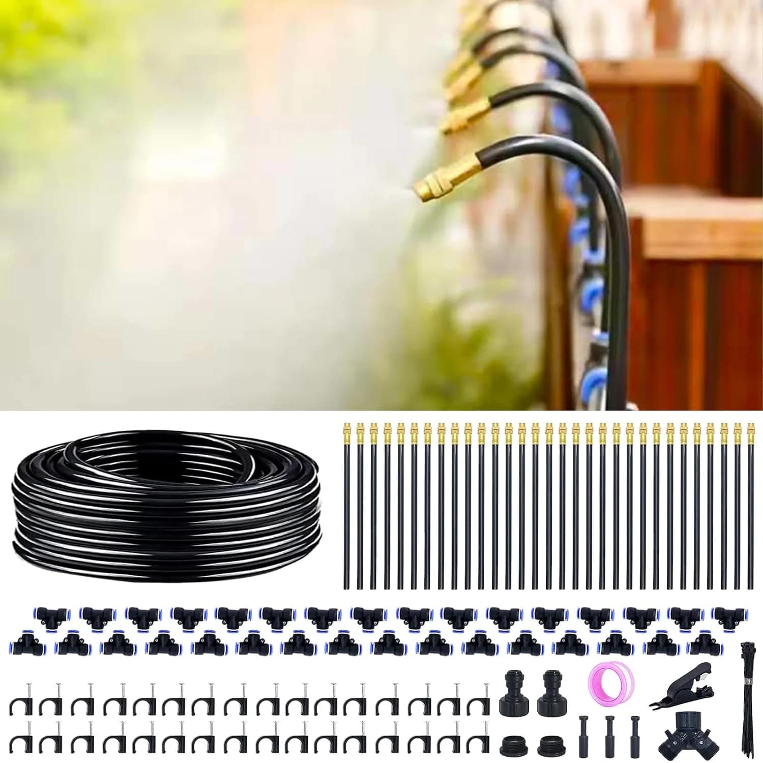 IrriNex 100 ft Quick-Connect Drip Irrigation System Kit with 32 Adjustable Nozzles