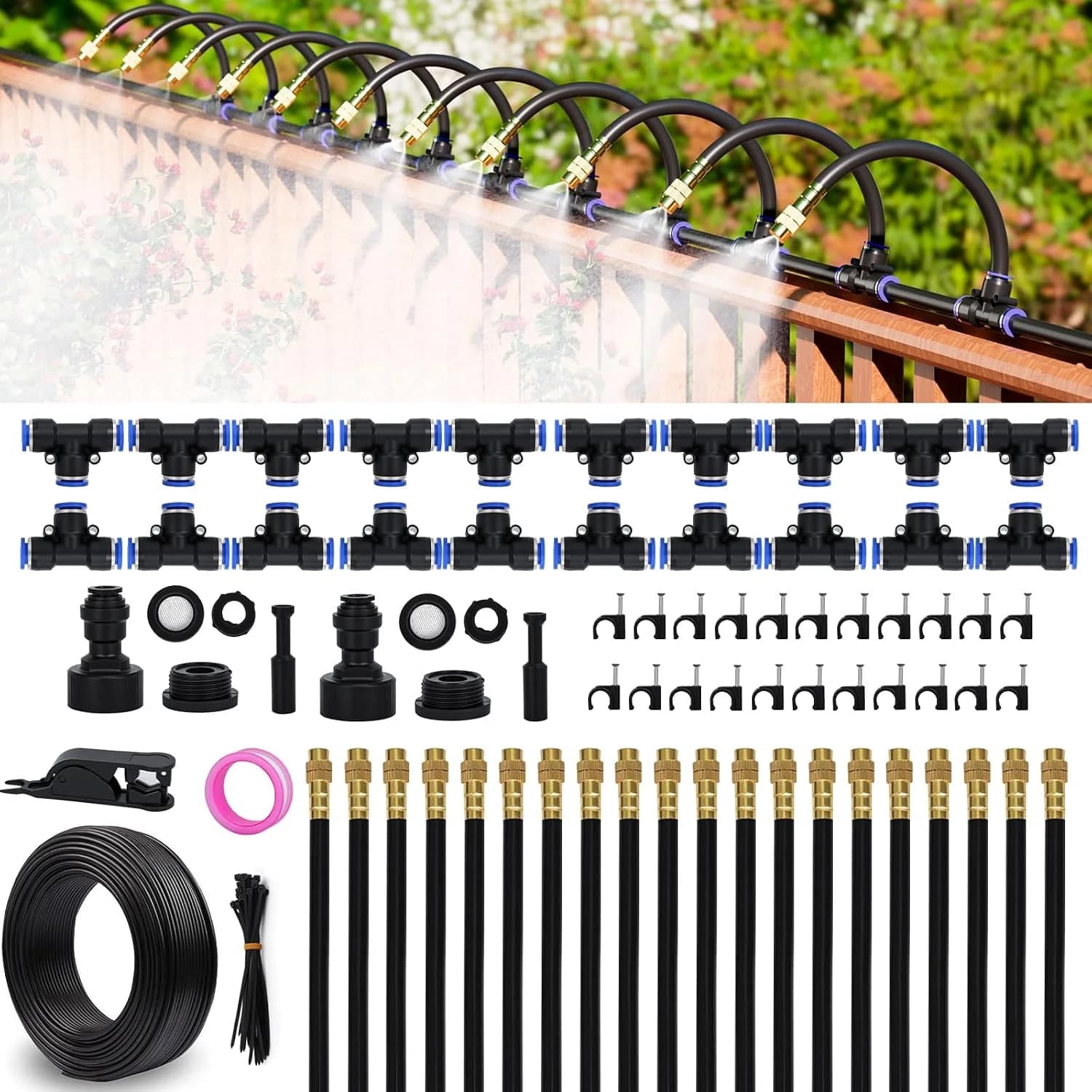 IrriNex 66 ft Quick-Connect Garden Misting and Cooling Kit with 20 Adjustable Nozzles