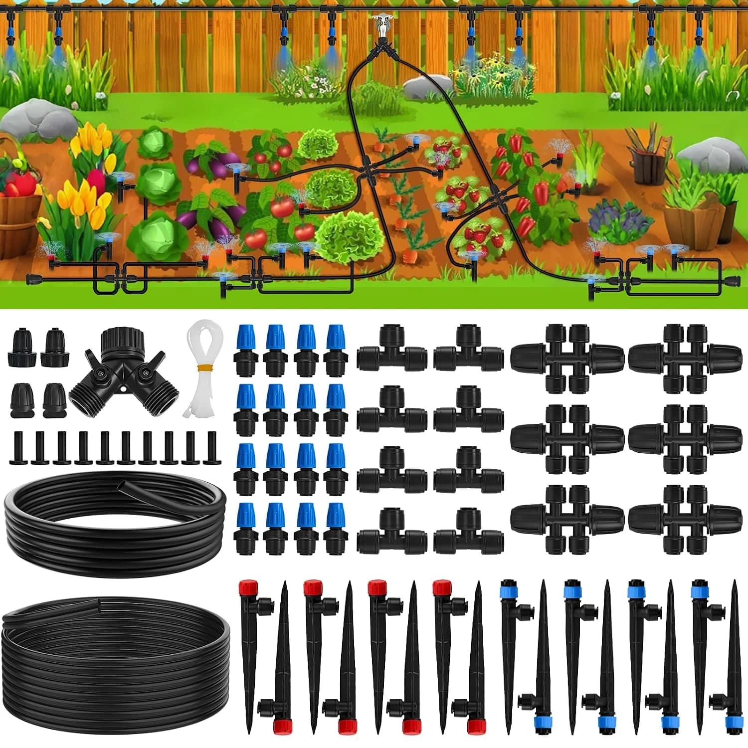 IrriNex 200 ft Quick-Connect Drip Irrigation System Kit with 2/5-inch Tubing