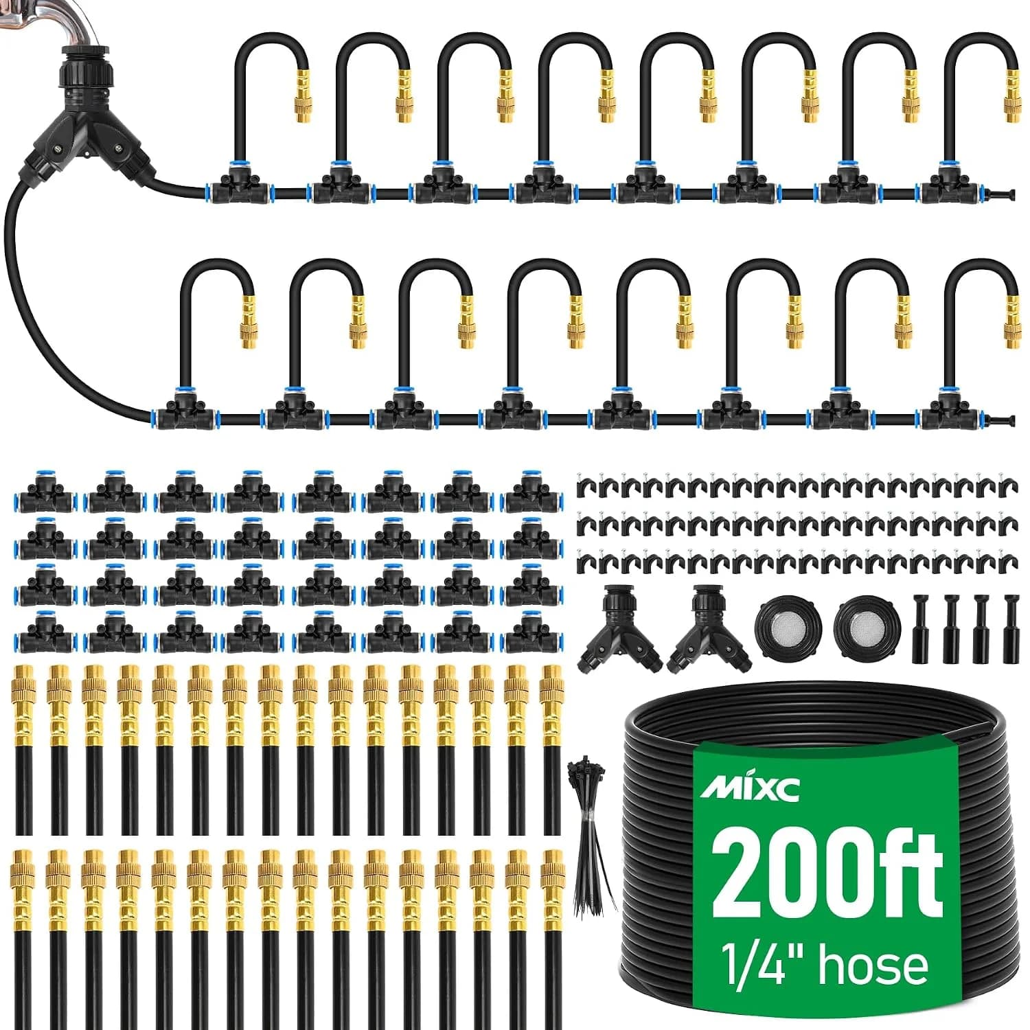 IrriNex 200 ft Quick-Connect Drip Irrigation System Kit with 1/4-inch Tubing