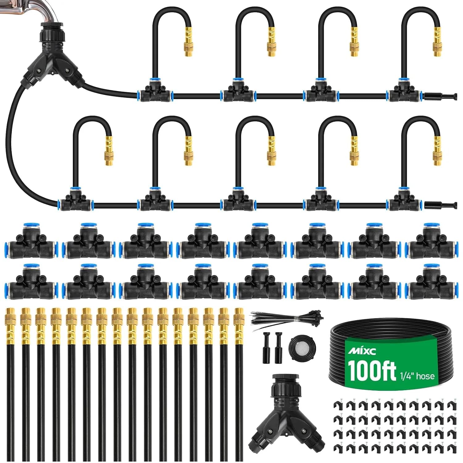 IrriNex 100 ft Quick-Connect Drip Irrigation System Kit with 1/4-inch Tubing