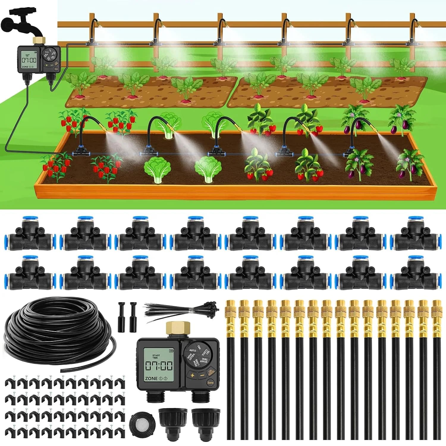 IrriNex 100 ft Drip Irrigation System Kit with timer option view 1
