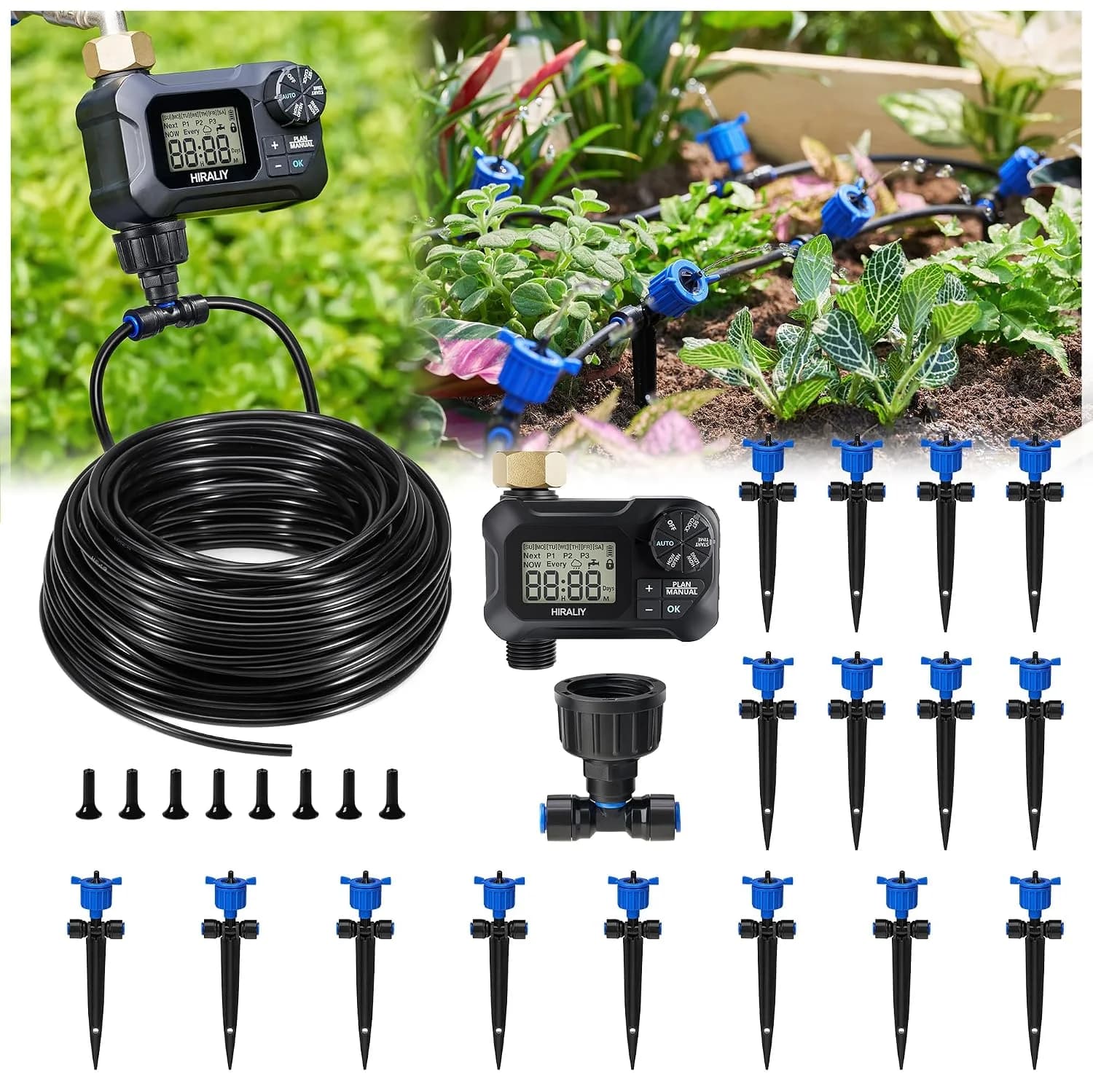 IrriNex 50 ft Quick-Connect Drip Irrigation System Kit with Water Timer