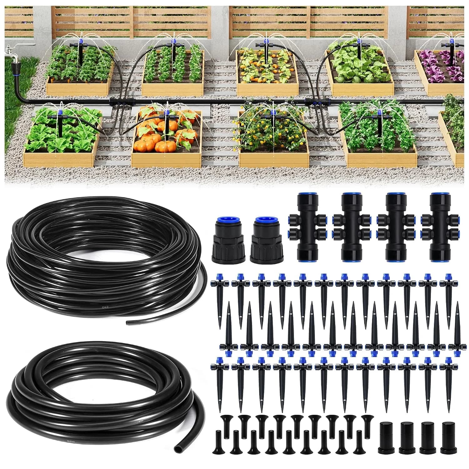 IrriNex 220 ft Quick-Connect Drip Irrigation System Kit with 15 mm Tubing