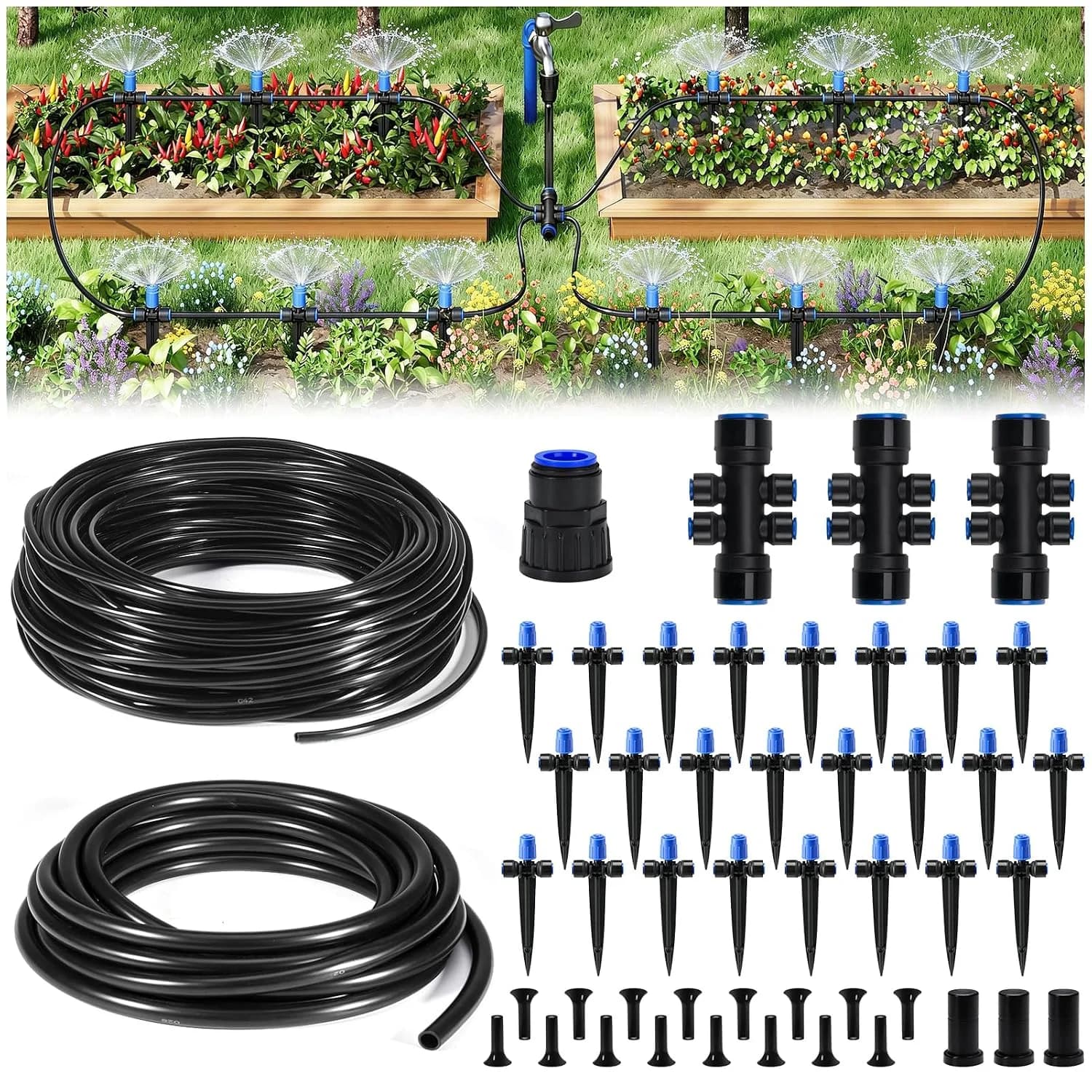 IrriNex 140 ft Quick-Connect Drip Irrigation System Kit