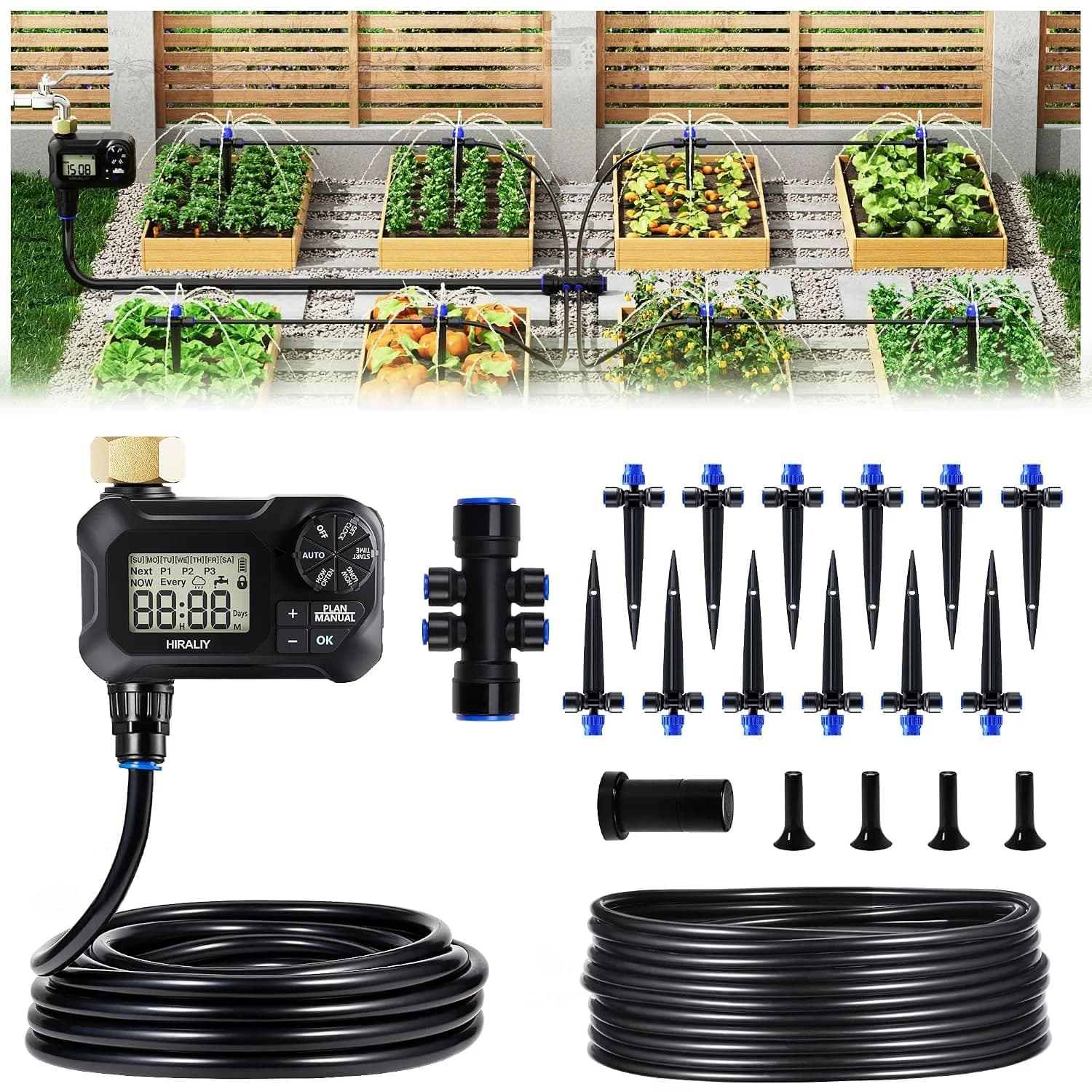 IrriNex 50 ft Quick-Connect Drip Irrigation Kit with Water Timer – Model IRK-8ZPSQR