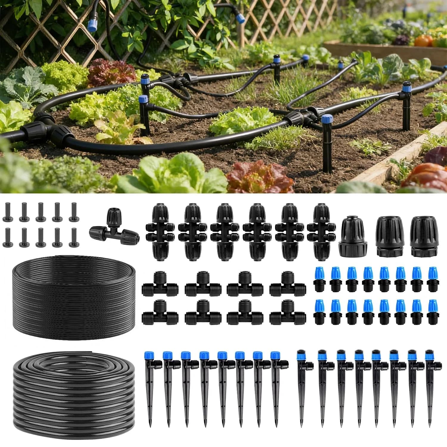 IrriNex 230 ft Quick-Connect Garden Misting and Cooling Kit with 1/2-inch Tubing