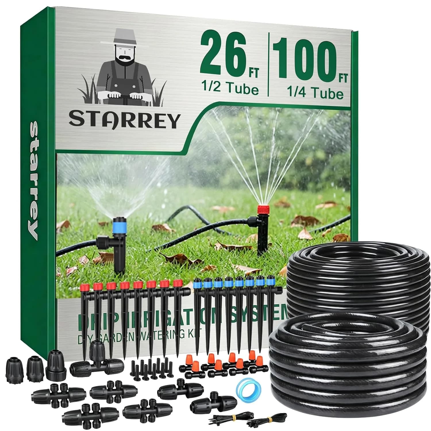 IrriNex 233 ft Drip Irrigation System Kit 26FT Main tube+100FT 1/4" tube option view 1