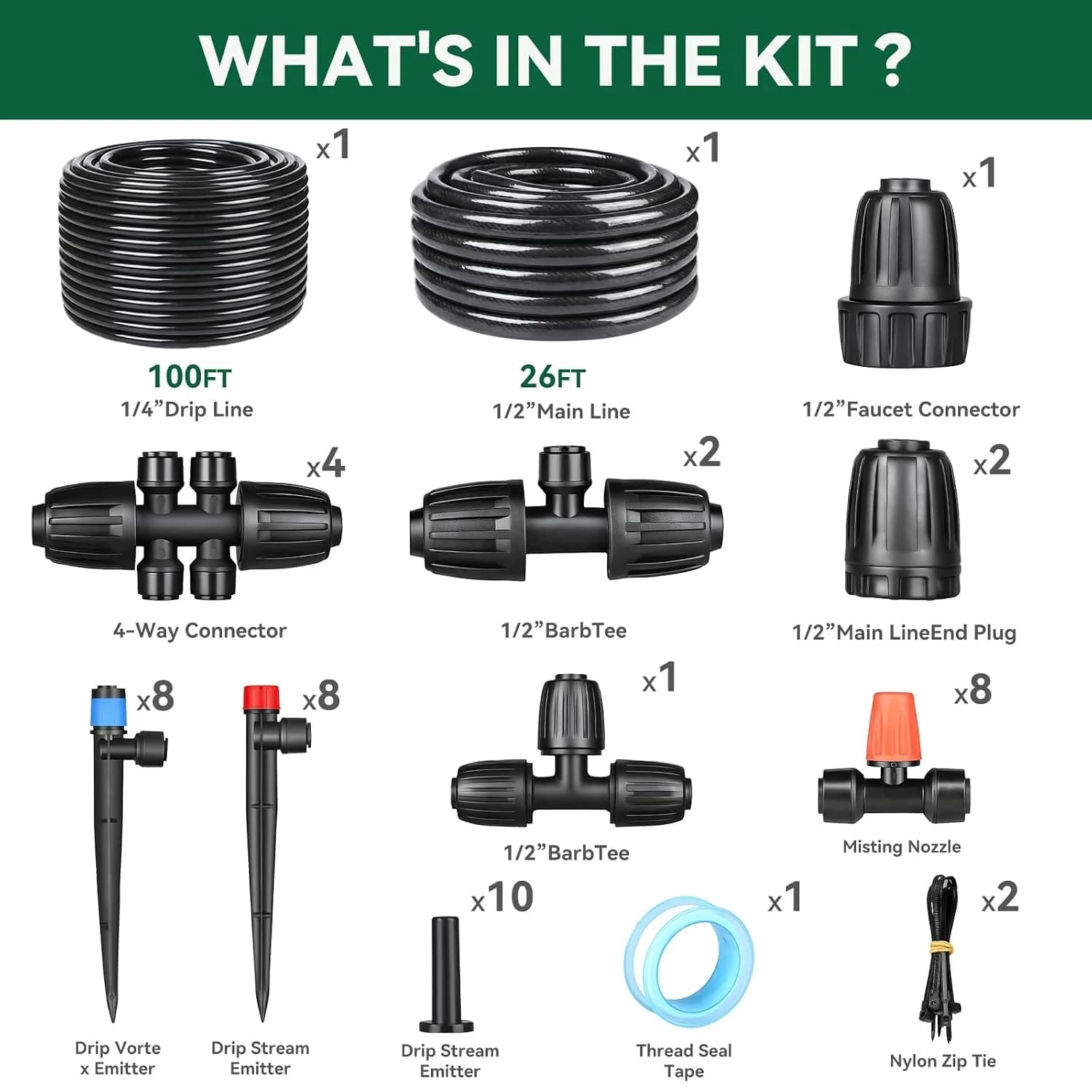 IrriNex 233 ft Drip Irrigation System Kit 26FT Main tube+100FT 1/4" tube option view 2