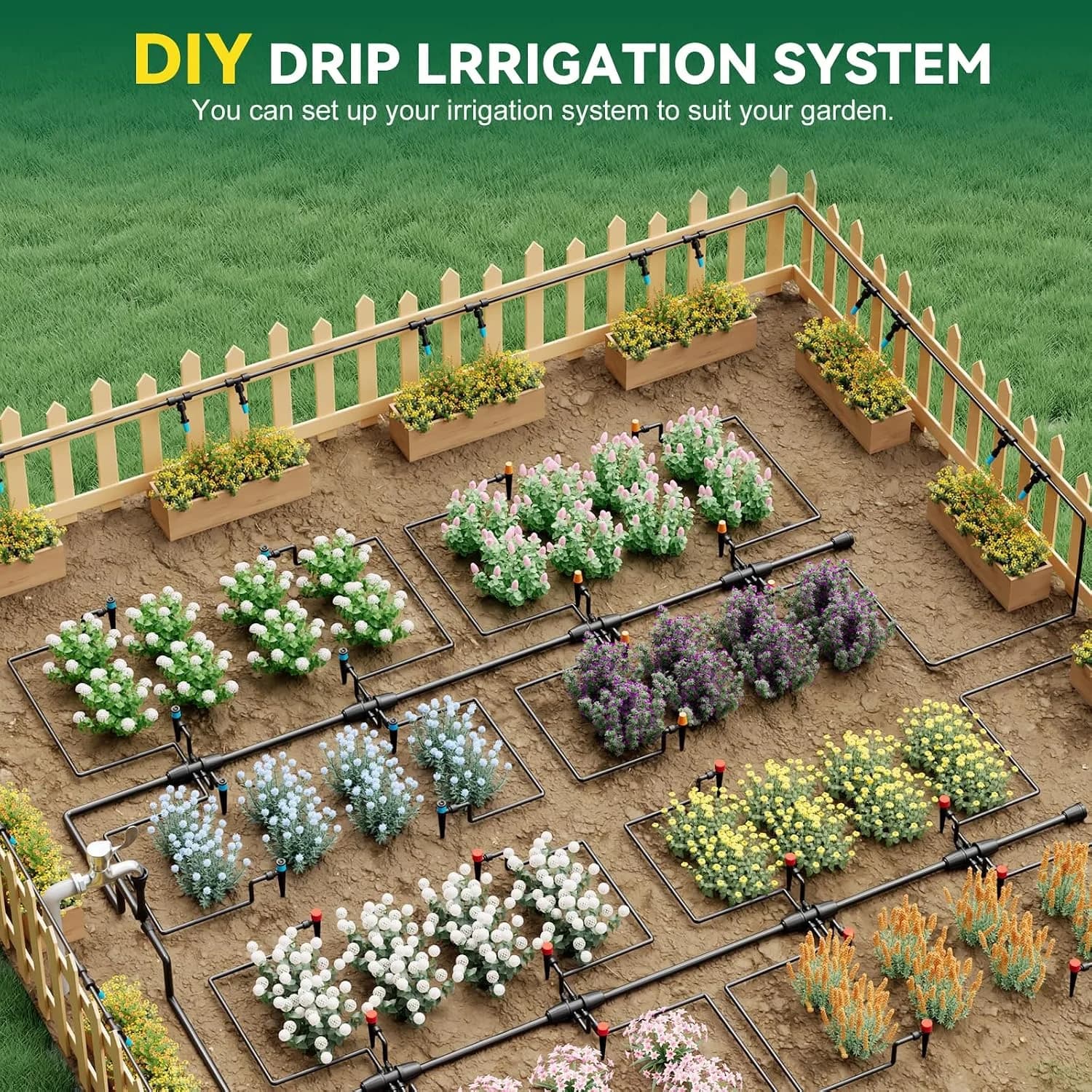 IrriNex 233 ft Drip Irrigation System Kit 26FT Main tube+100FT 1/4" tube option view 4