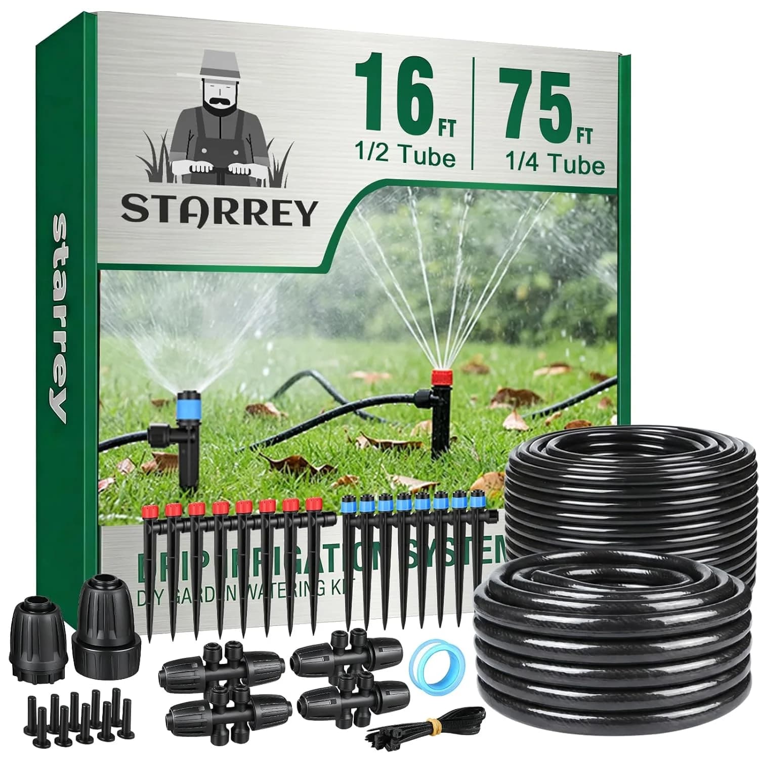 IrriNex 233 ft Drip Irrigation System Kit 16FT Main tube+75FT 1/4" tube option view 1
