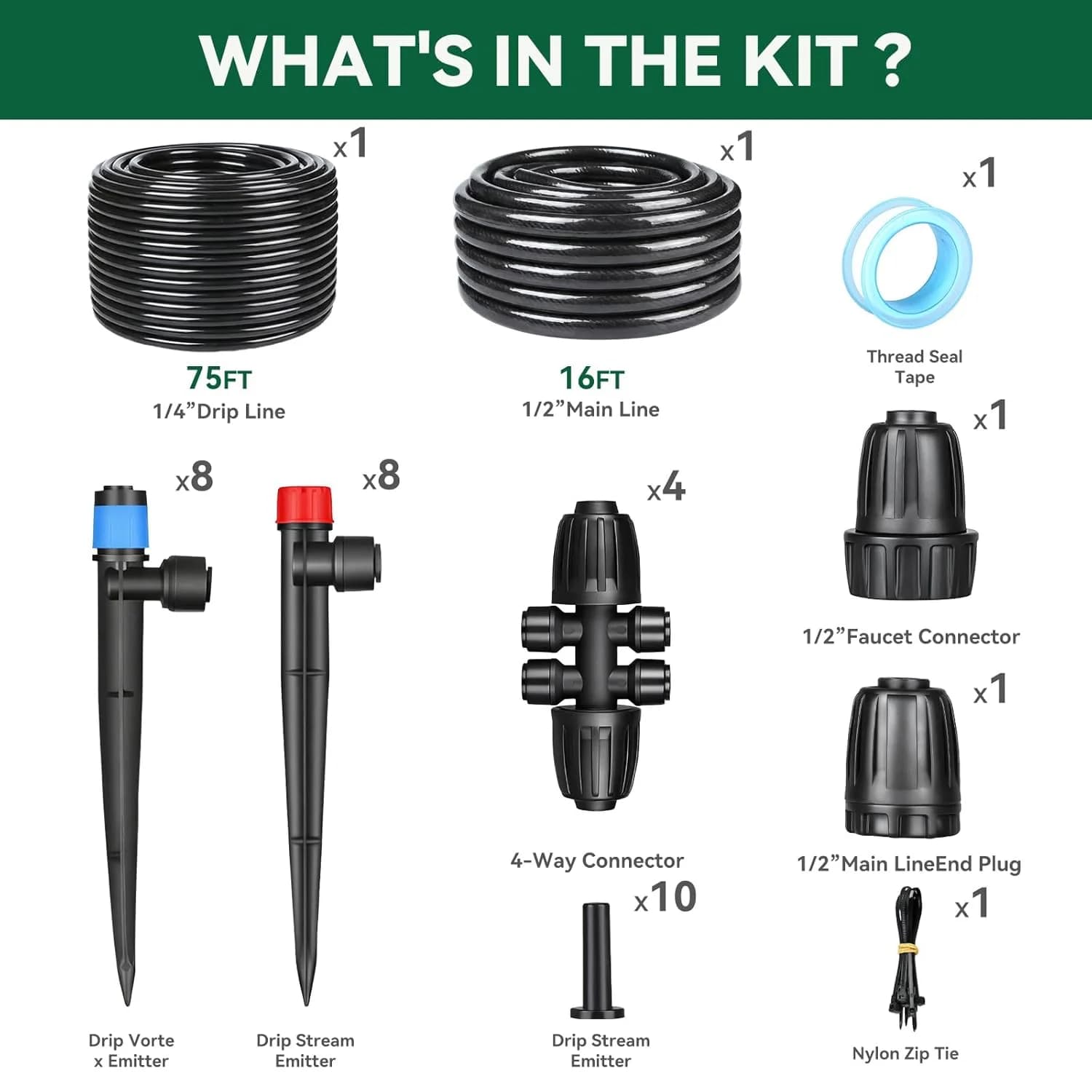 IrriNex 233 ft Drip Irrigation System Kit 16FT Main tube+75FT 1/4" tube option view 2