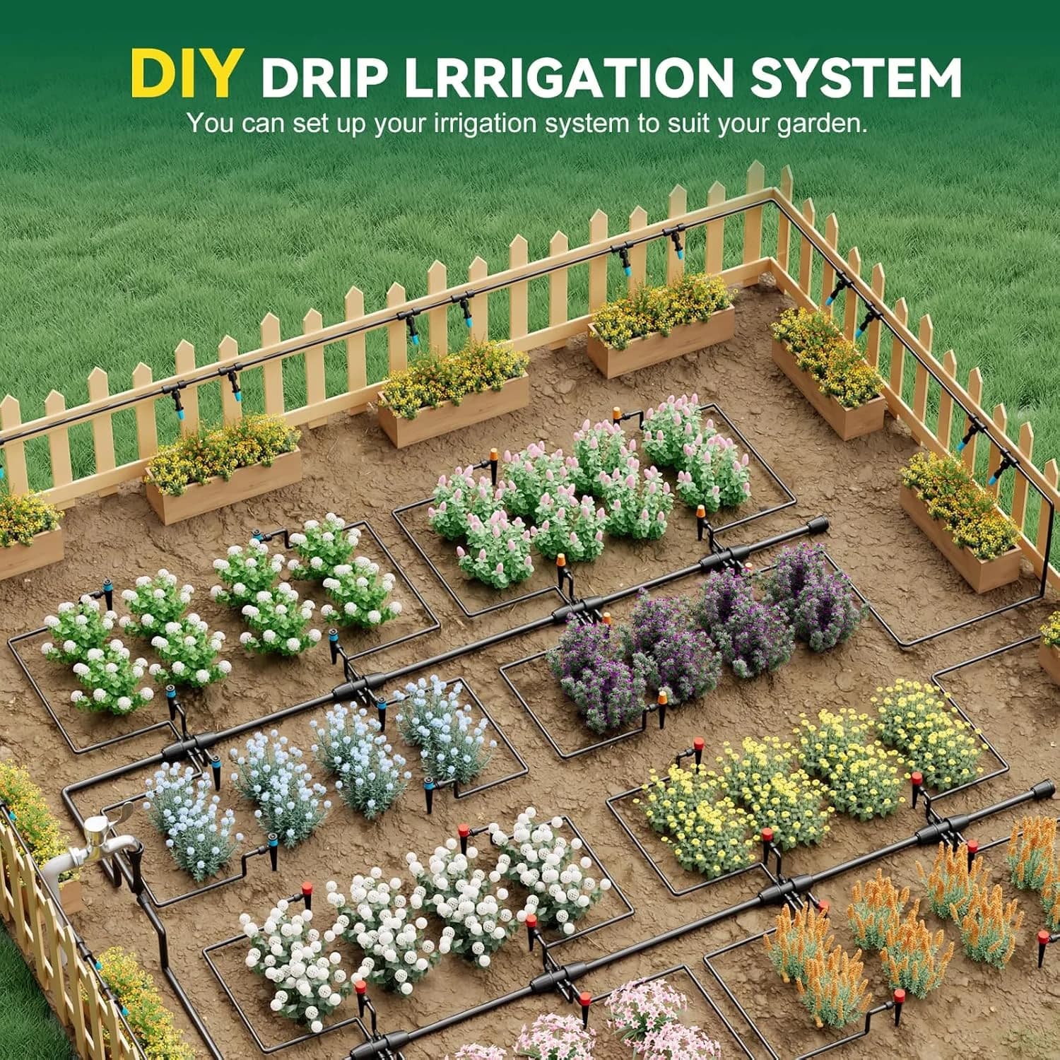 IrriNex 233 ft Drip Irrigation System Kit 16FT Main tube+75FT 1/4" tube option view 4