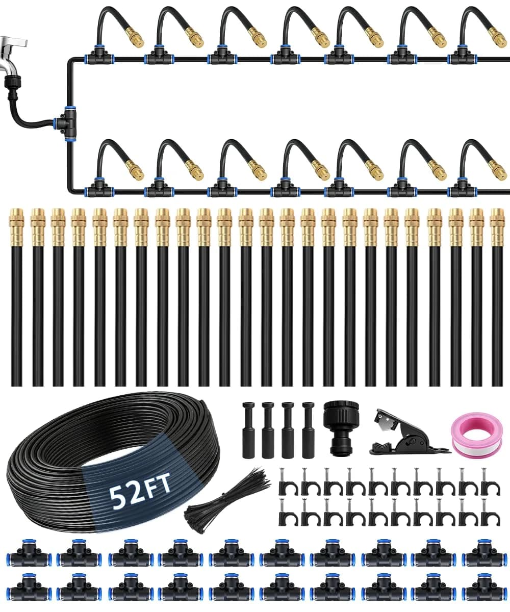 IrriNex 52 ft Quick-Connect Garden Misting and Cooling Kit with 5/16-inch Tubing