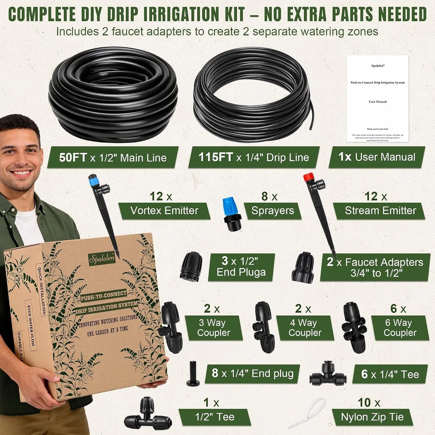 IrriNex 50 ft Drip Irrigation System Kit component view 6