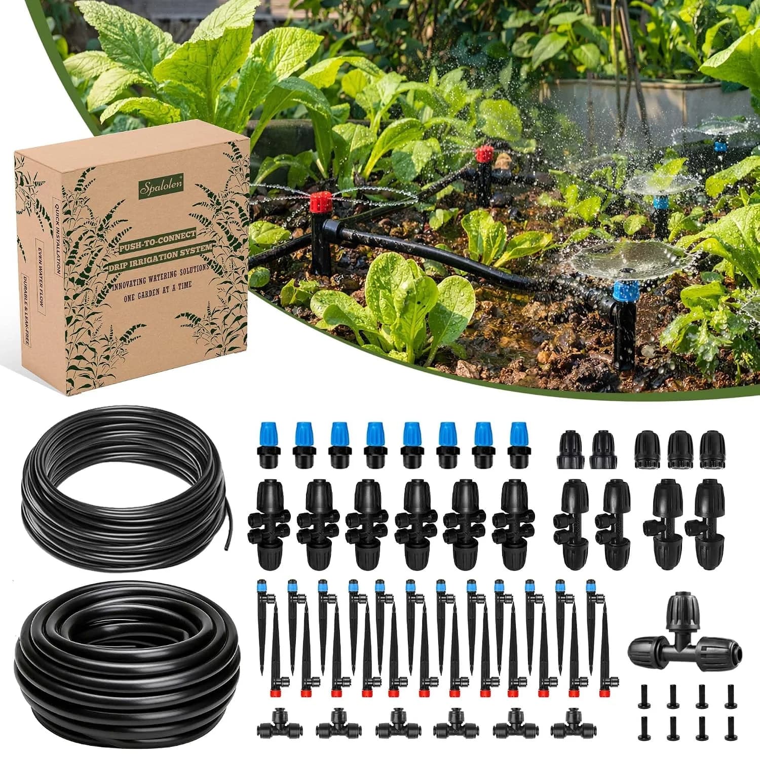 IrriNex 50 ft Quick-Connect Drip Irrigation System Kit with 2-Zone Timer