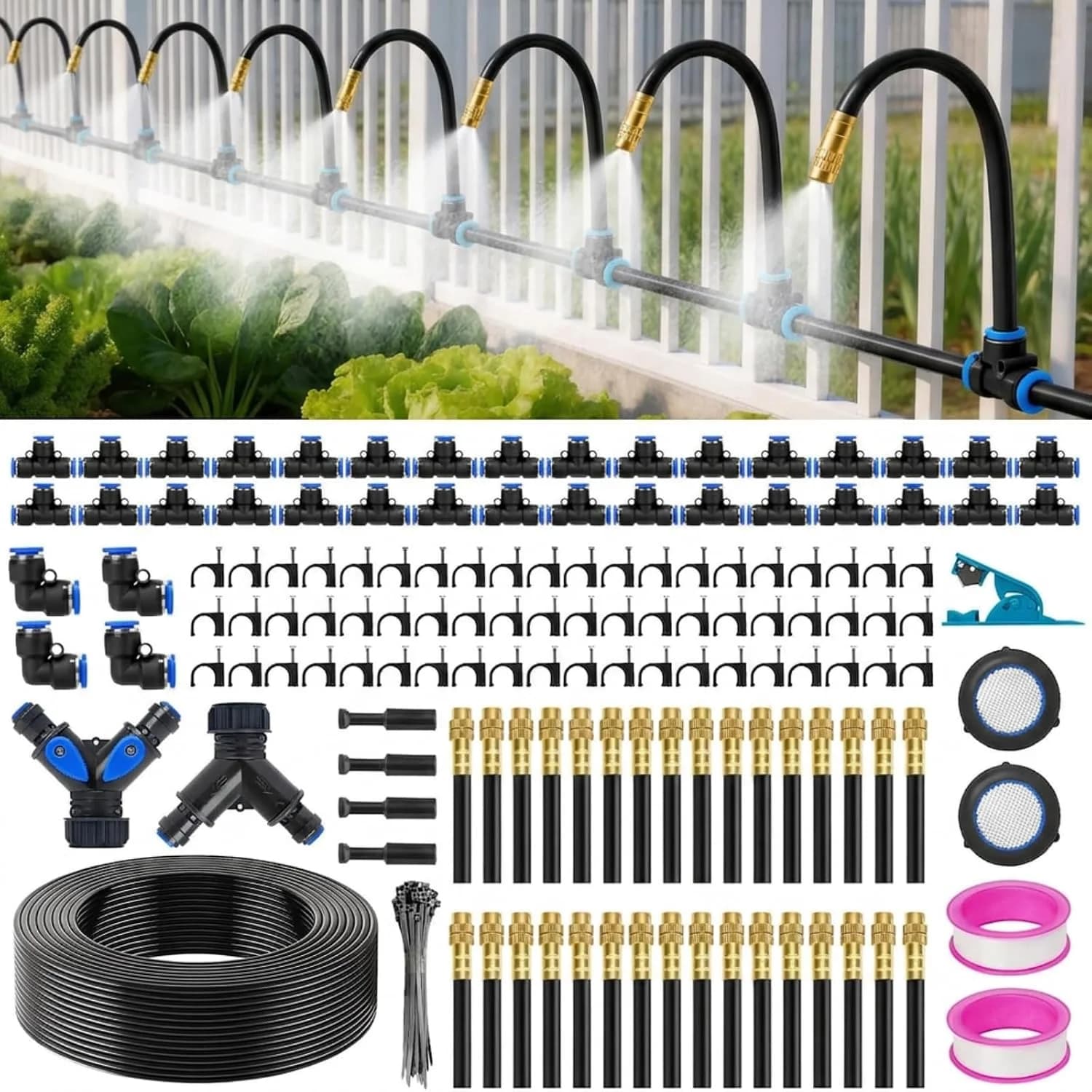 IrriNex 200 ft Quick-Connect Drip Irrigation System Kit with 5/16-inch Tubing