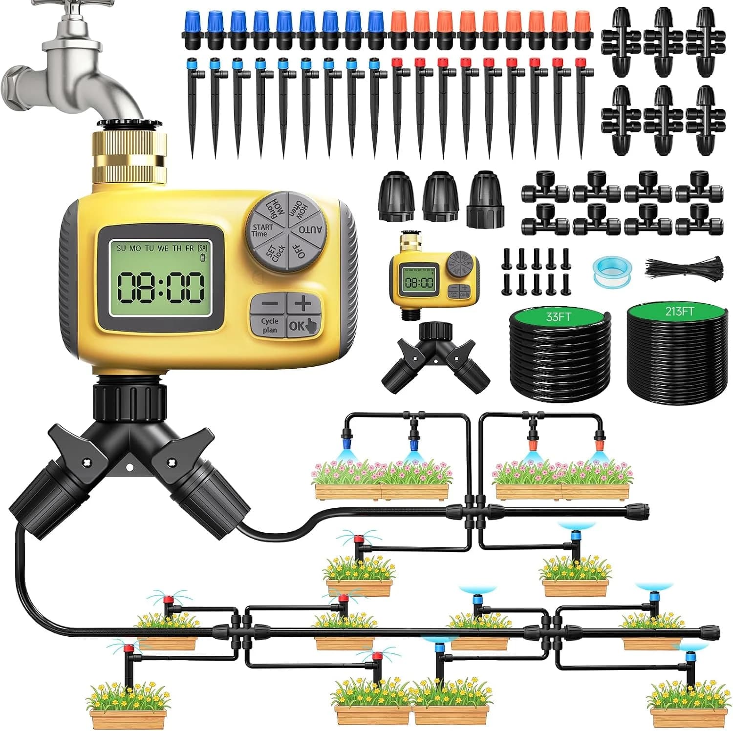 IrriNex 246 ft Drip Irrigation System Kit with Water Timer