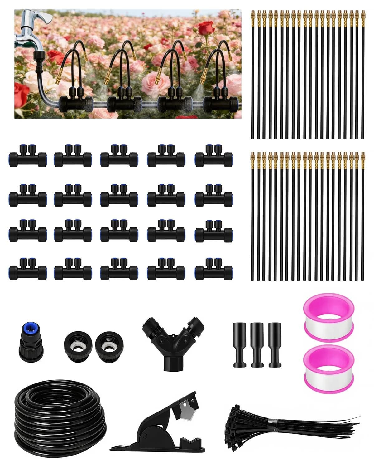 IrriNex 66 ft Drip Irrigation System Kit with 40 Nozzles