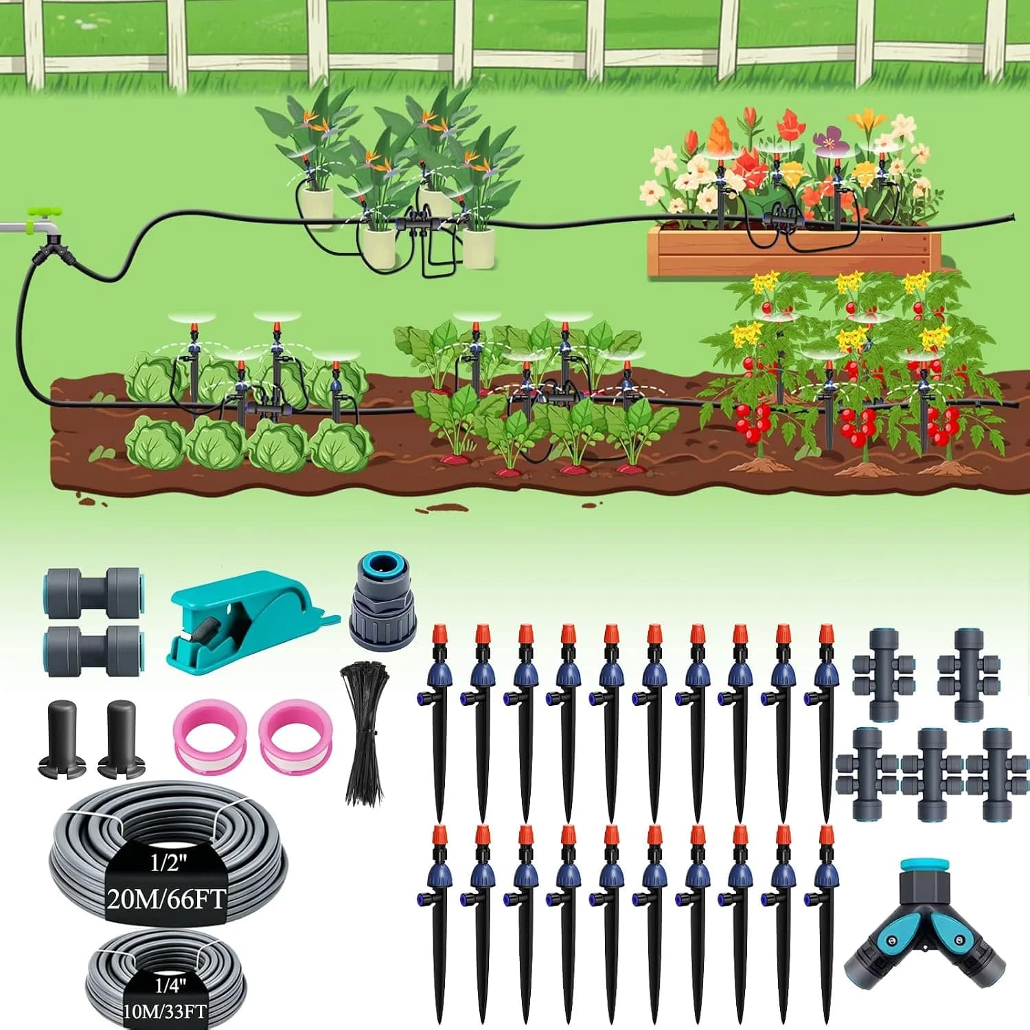 IrriNex 100 ft Quick-Connect Drip Irrigation System Kit – Model IRK-YY5FTW