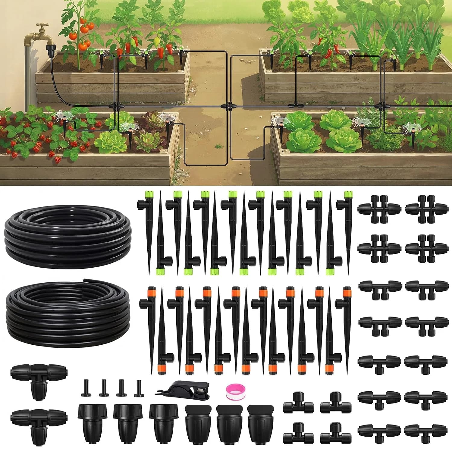 IrriNex Quick-Connect Garden Drip Irrigation System Kit – Model IRK-T3FDYC