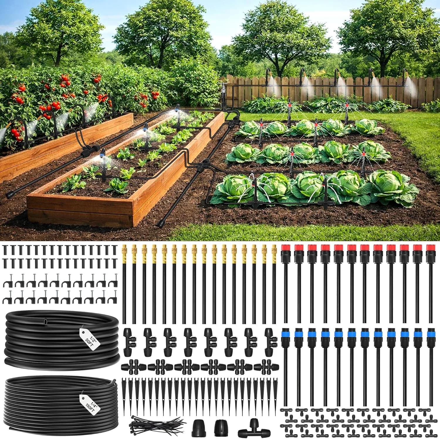 IrriNex 200 ft Quick-Connect Garden Misting and Cooling Kit with 1/2-inch Tubing