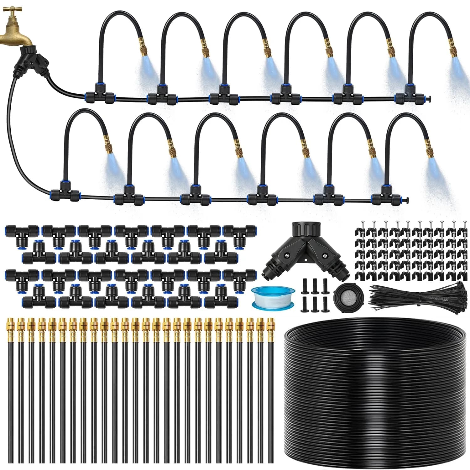 IrriNex 120 ft Quick-Connect Drip Irrigation System Kit with 1/4-inch Tubing