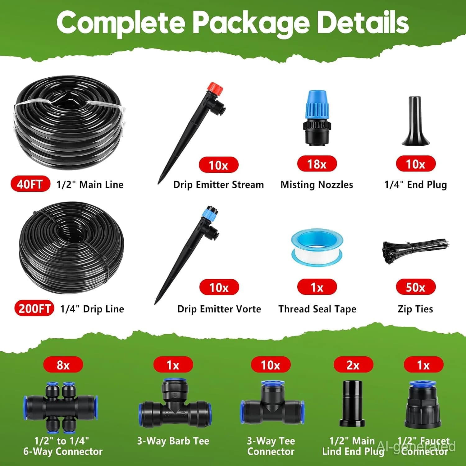 IrriNex 240 ft Drip Irrigation System Kit component view 2