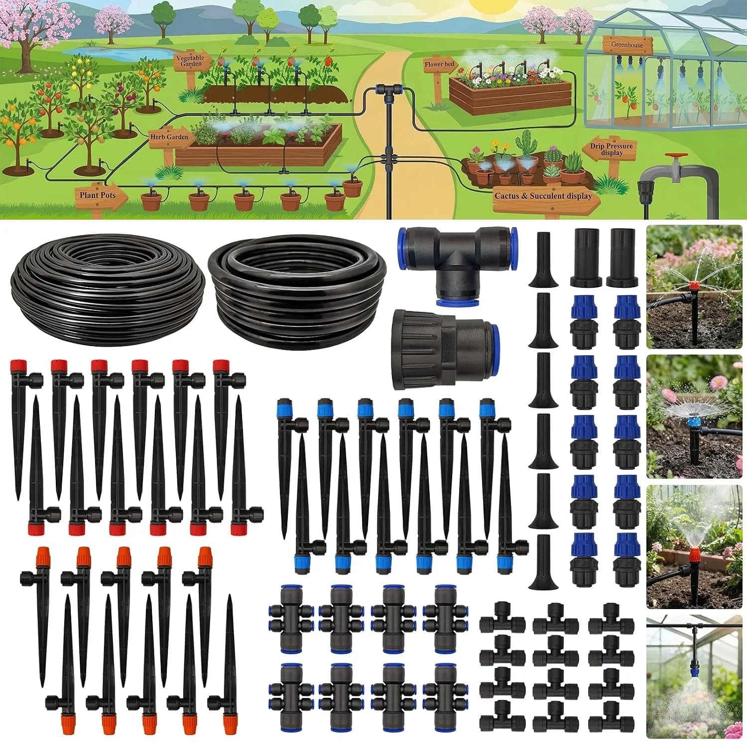 IrriNex 230 ft Quick-Connect Drip Irrigation System Kit