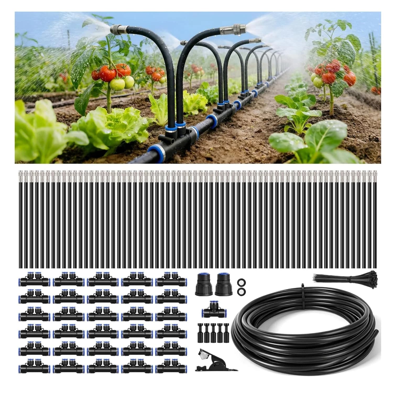 IrriNex 100 ft Quick-Connect Drip Irrigation System Kit with 60 Adjustable Nozzles