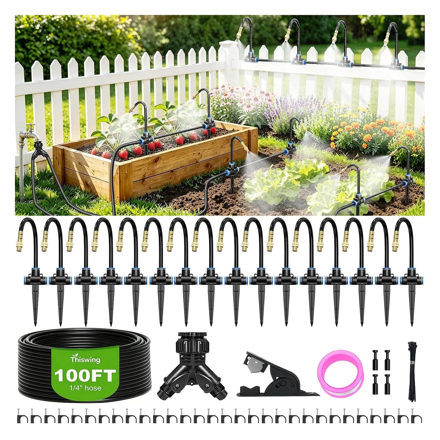 IrriNex 100 ft Garden Misting and Cooling Kit with 16 Adjustable Nozzles