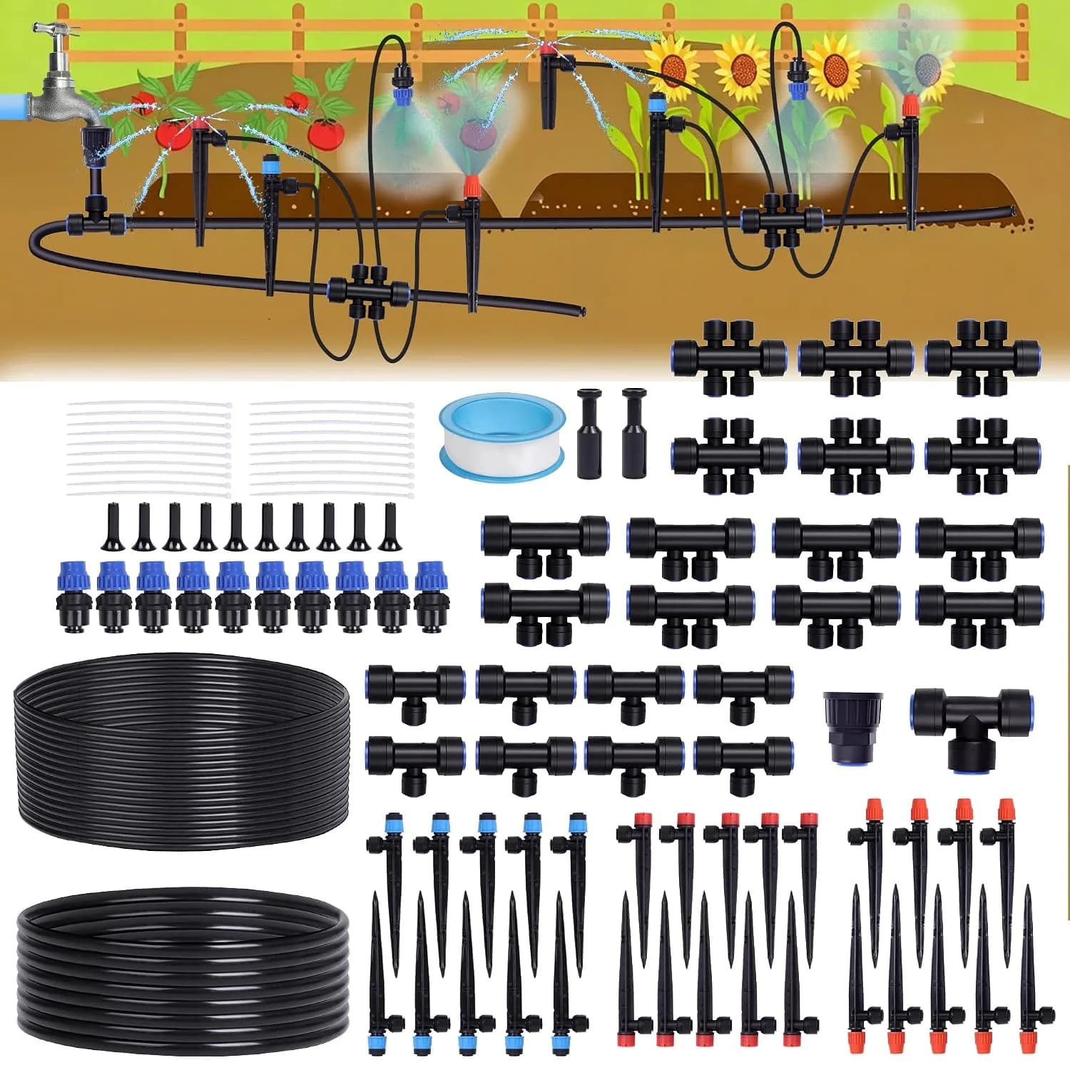IrriNex 230 ft Drip Irrigation System Kit with 40 Nozzles