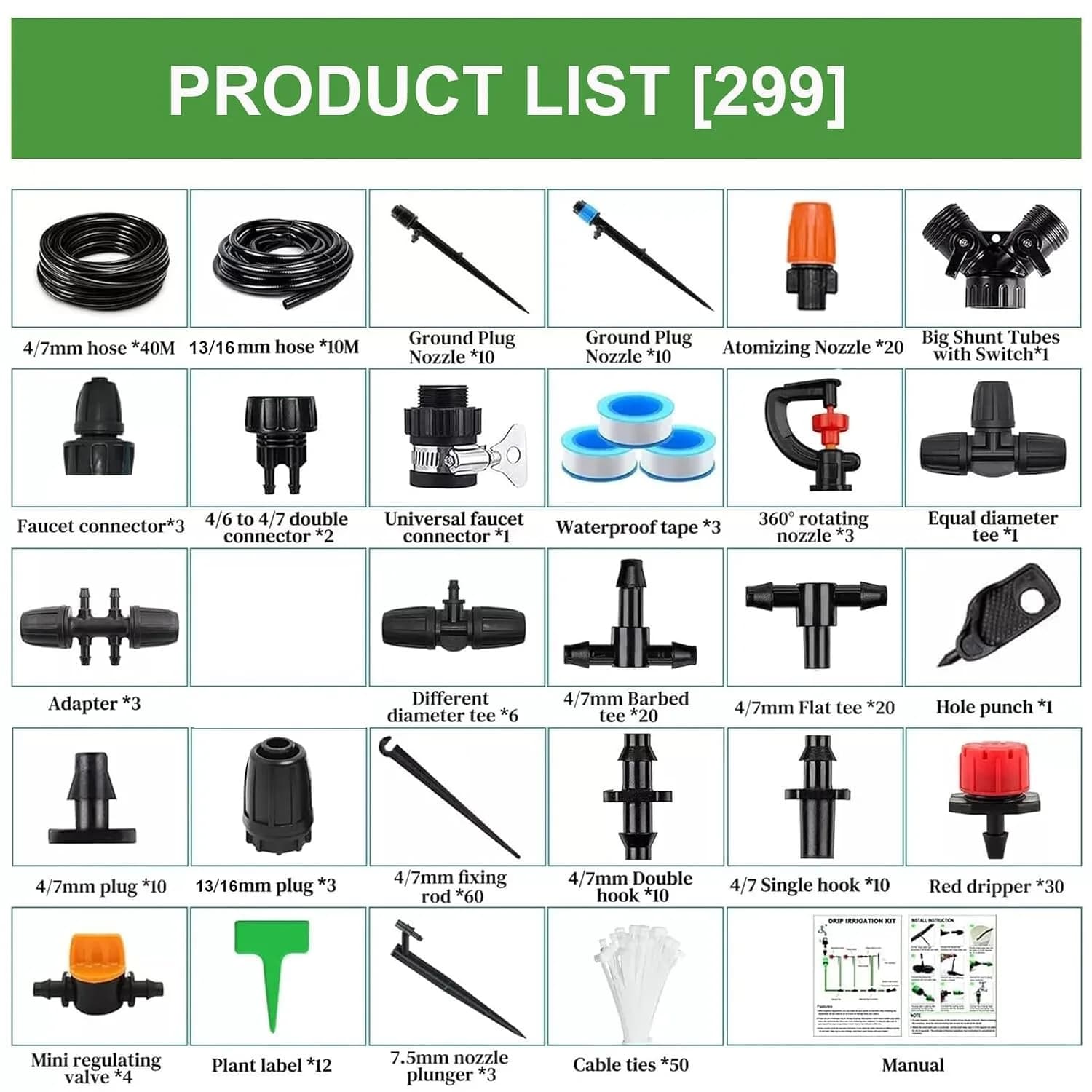 IrriNex 164 ft Drip Irrigation System Kit component view 2