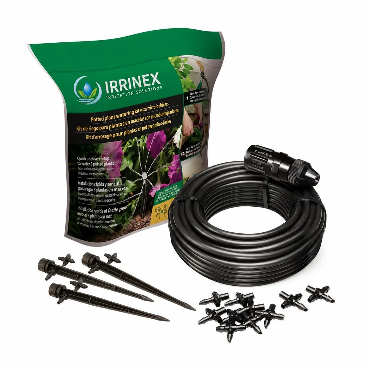 IrriNex Patio and Planter Drip Irrigation Kit with 1/4-inch Tubing – Model IRK-G44341