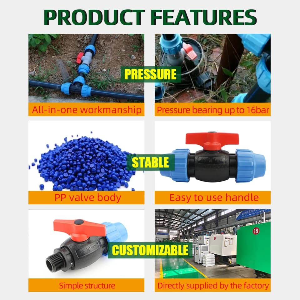 Ppr Pipe Used For שסתומים PP ואביזרי צינור PE למערכת השקיה, שסתום דחיסה להשקיית חממה ...