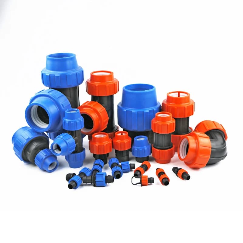 Raccordo a compressione per collegamento di tubi di irrigazione, giunto in plastica, gomito, raccordo a T e adattatore a prezzo di fabbrica