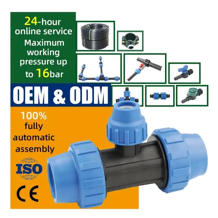 Raccordo di alta qualità per tubi di irrigazione, connettore in plastica per tubi rigidi e tee ridotto a compressione in PP per alimentazione idrica