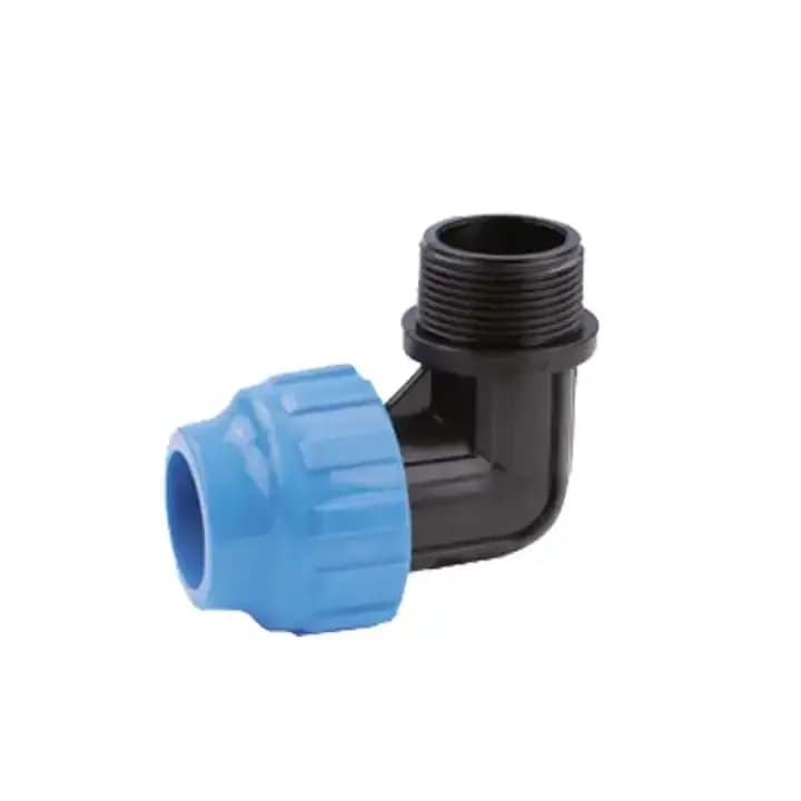 Raccordi per irrigazione di serre agricole, raccordo a compressione PP e connettore in plastica per tubo idrico con adattatore maschio filettato e gomito