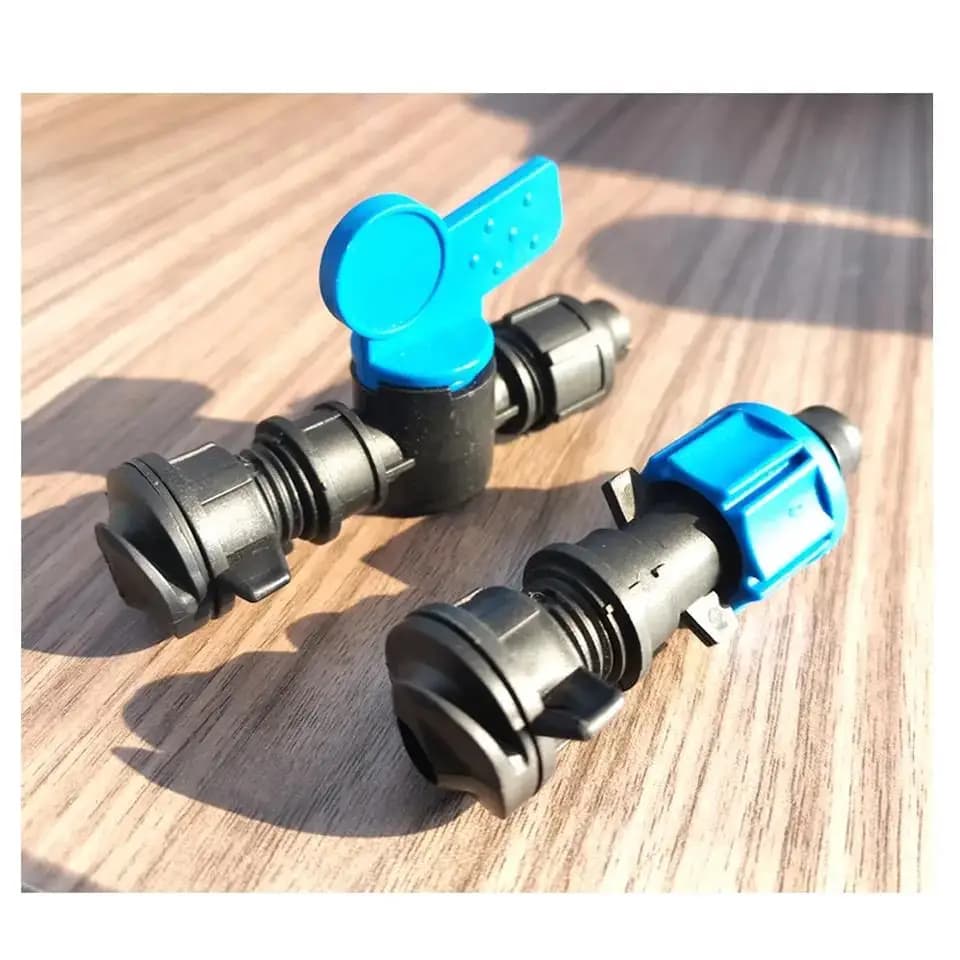 שסתום סרט טפטוף 16mm לצינור שטוח Layflat במערכת השקיה אוטומטית בגינה ובחקלאות