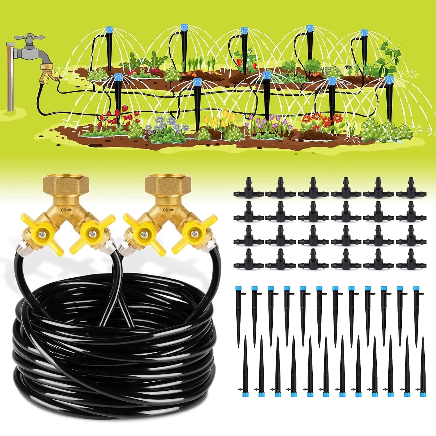 IrriNex 100 ft Drip Irrigation System Kit with 8 × 5 mm Tubing