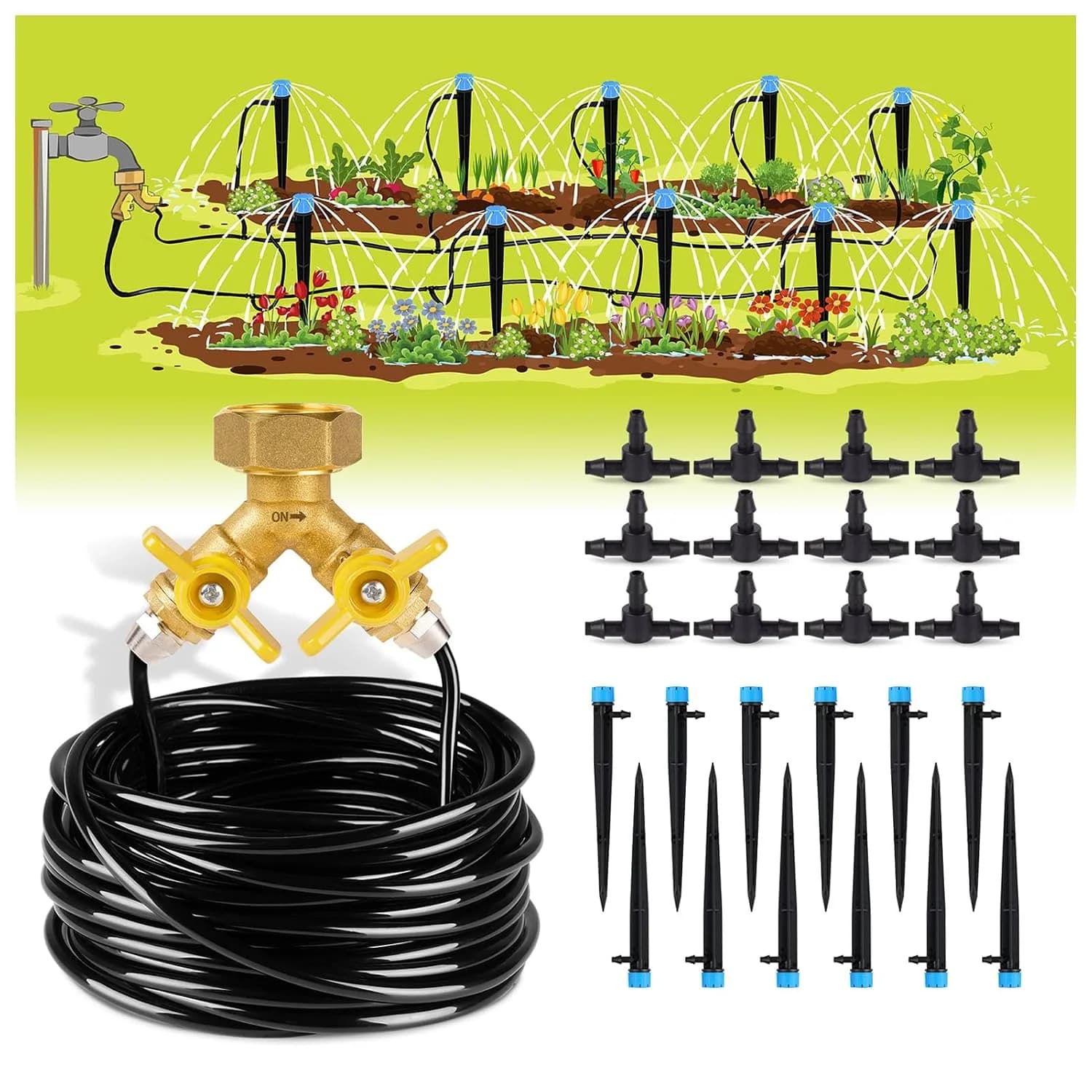 IrriNex 50 ft Drip Irrigation System Kit with 8 × 5 mm Tubing
