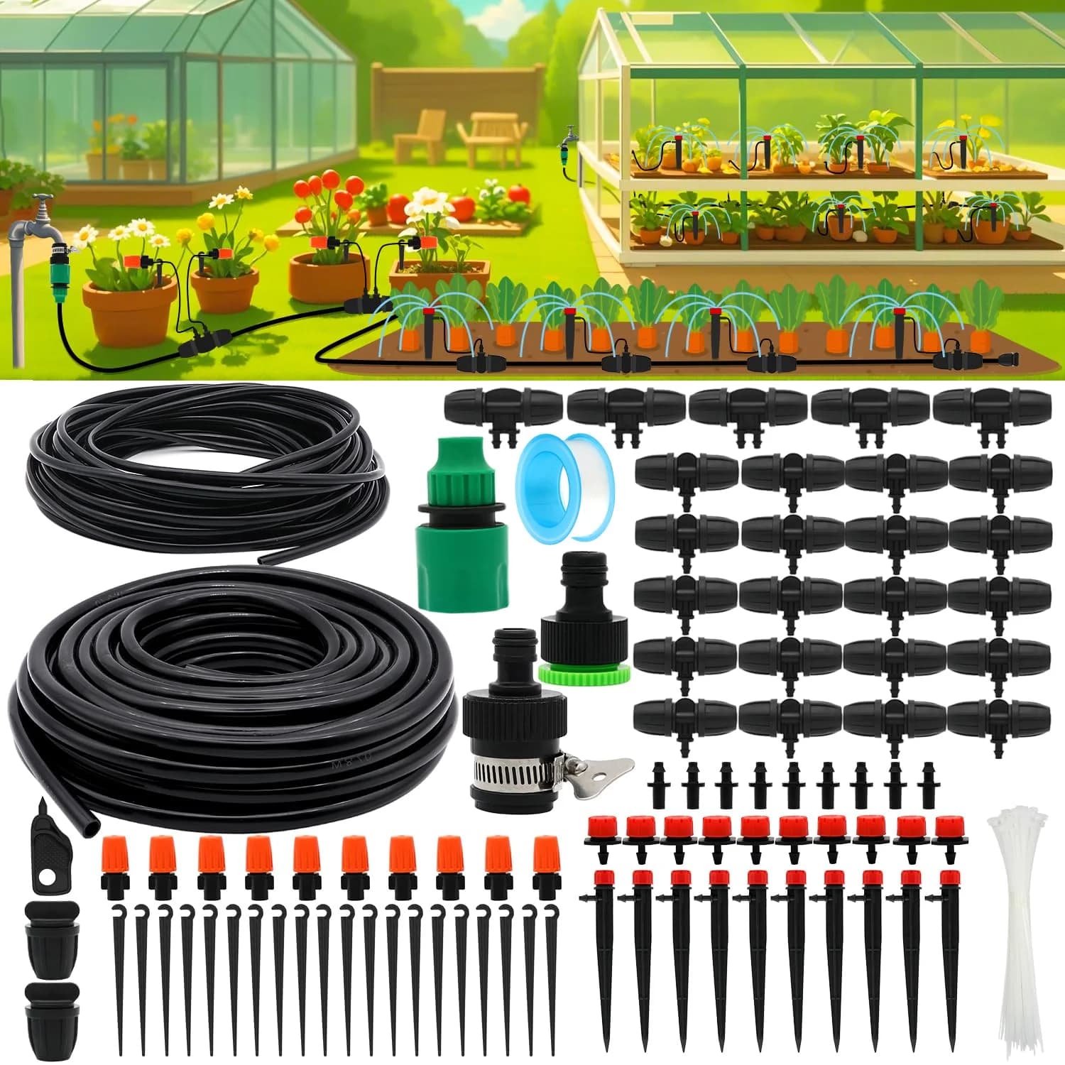 IrriNex 100 ft Quick-Connect Drip Irrigation System Kit