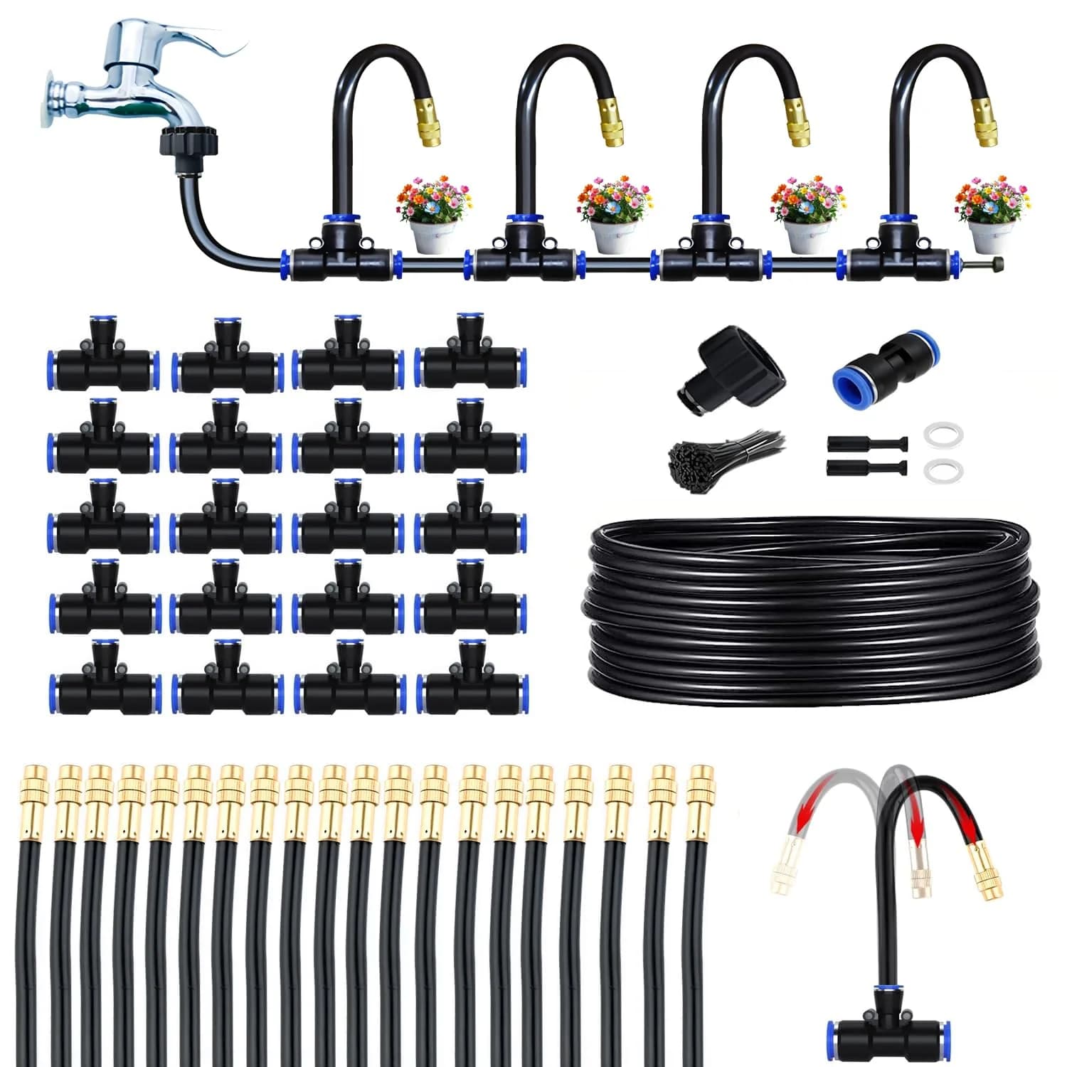 IrriNex 65 ft Garden Misting and Cooling Kit with 20 Adjustable Nozzles