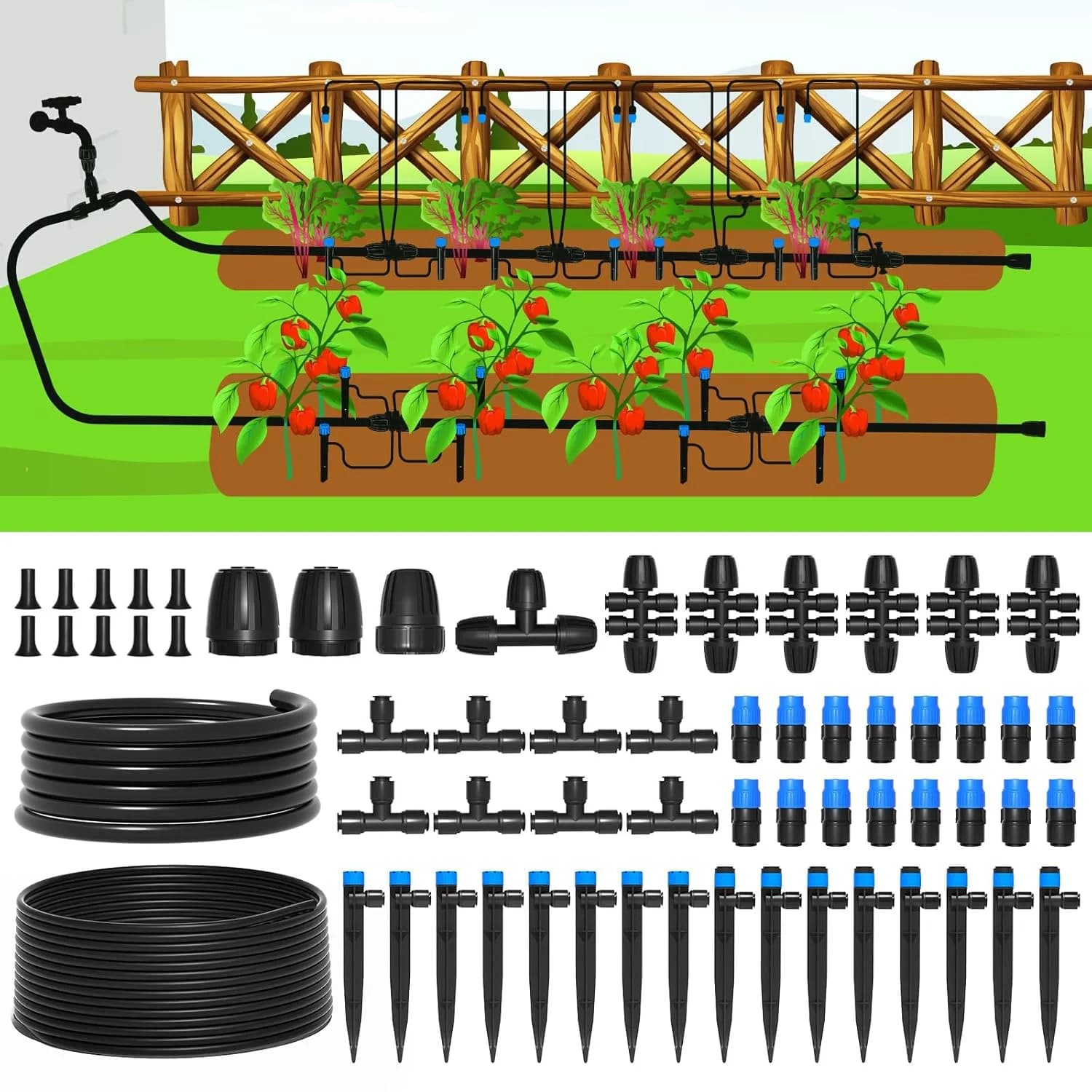 IrriNex 230 ft Quick-Connect Drip Irrigation System Kit with 1/4-inch Tubing