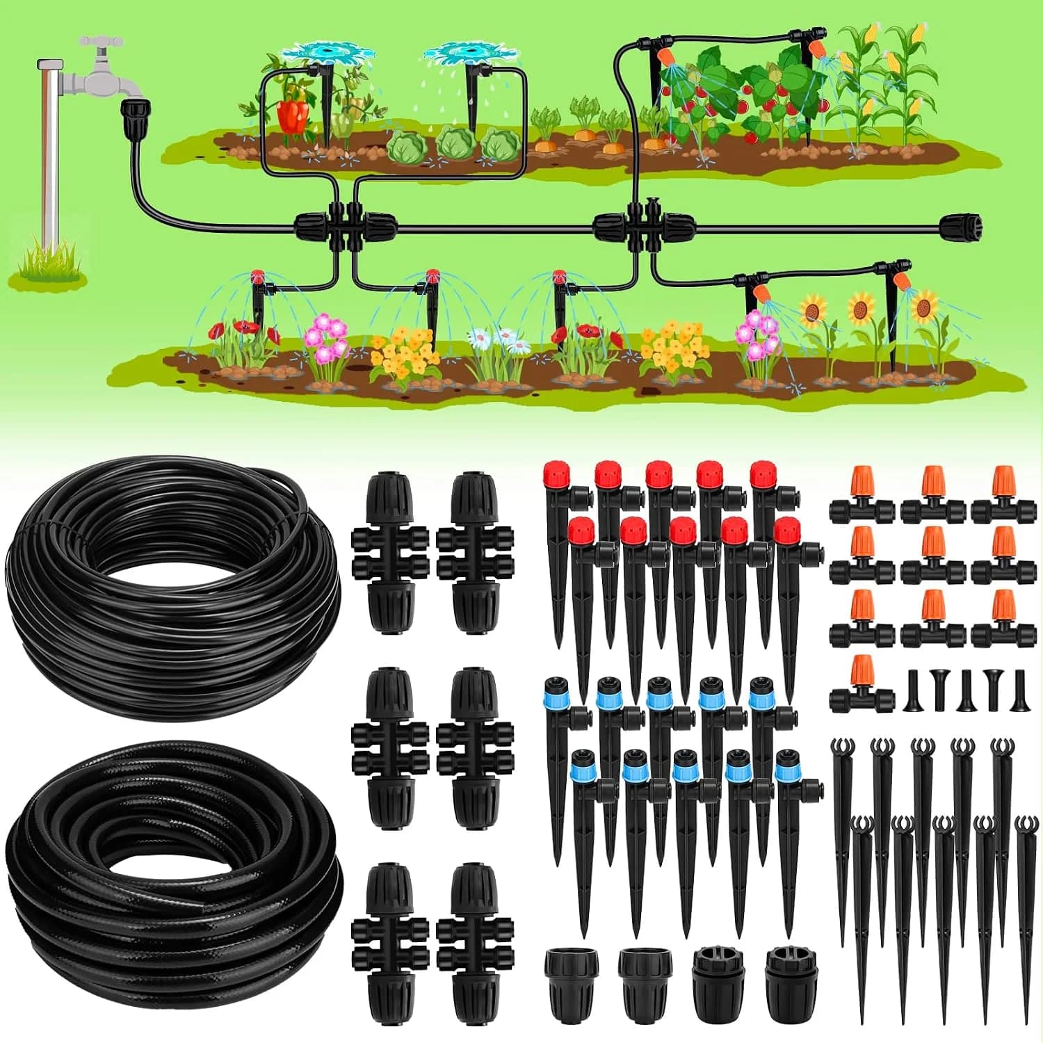 IrriNex 40 ft Quick-Connect Garden Sprinkler System Kit with 1/2-inch Tubing