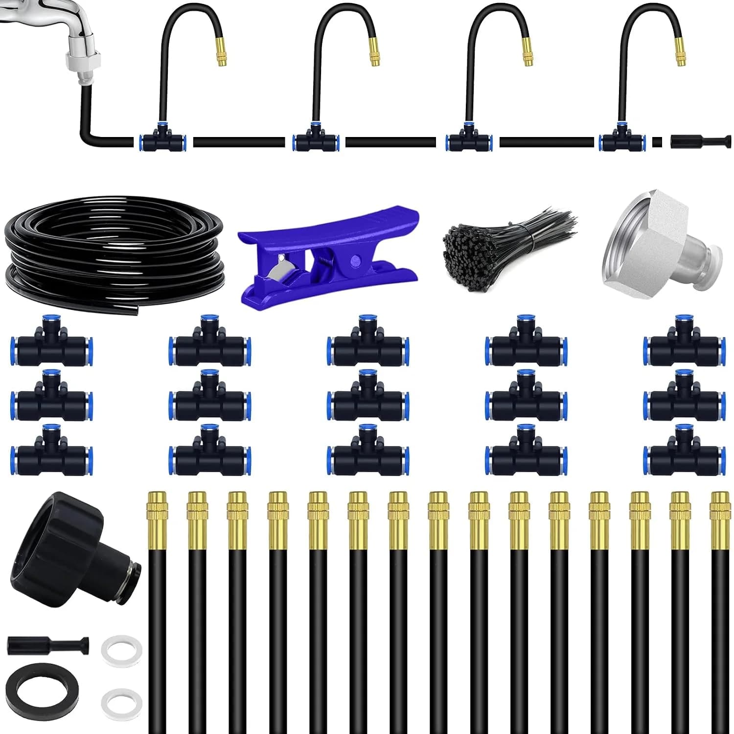 IrriNex 49.21 ft Garden Misting and Cooling Kit with 15 Adjustable Nozzles