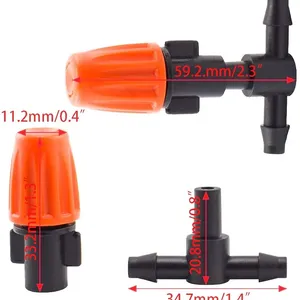 פיית ערפול כתומה IRRINEX, טפטפת וראשי מיקרו-ריסוס בספיקה מתכווננת עם מחבר T 3, ערכת השקיה בערפול ובטפטוף